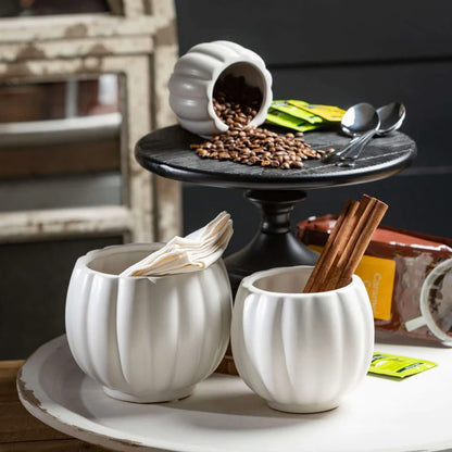 White Ribbed Container Set of 3